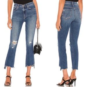 MOTHER Women Jeans High Rise Distressed Blue Cropped Straight